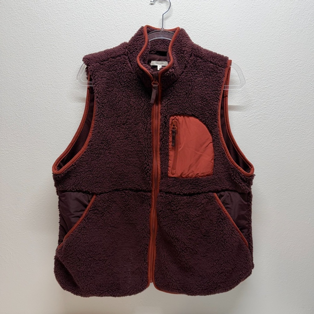 Maurices NWT Teddy Sherpa Fleece Full Zip Vest Burgundy Colorblock Size 0X